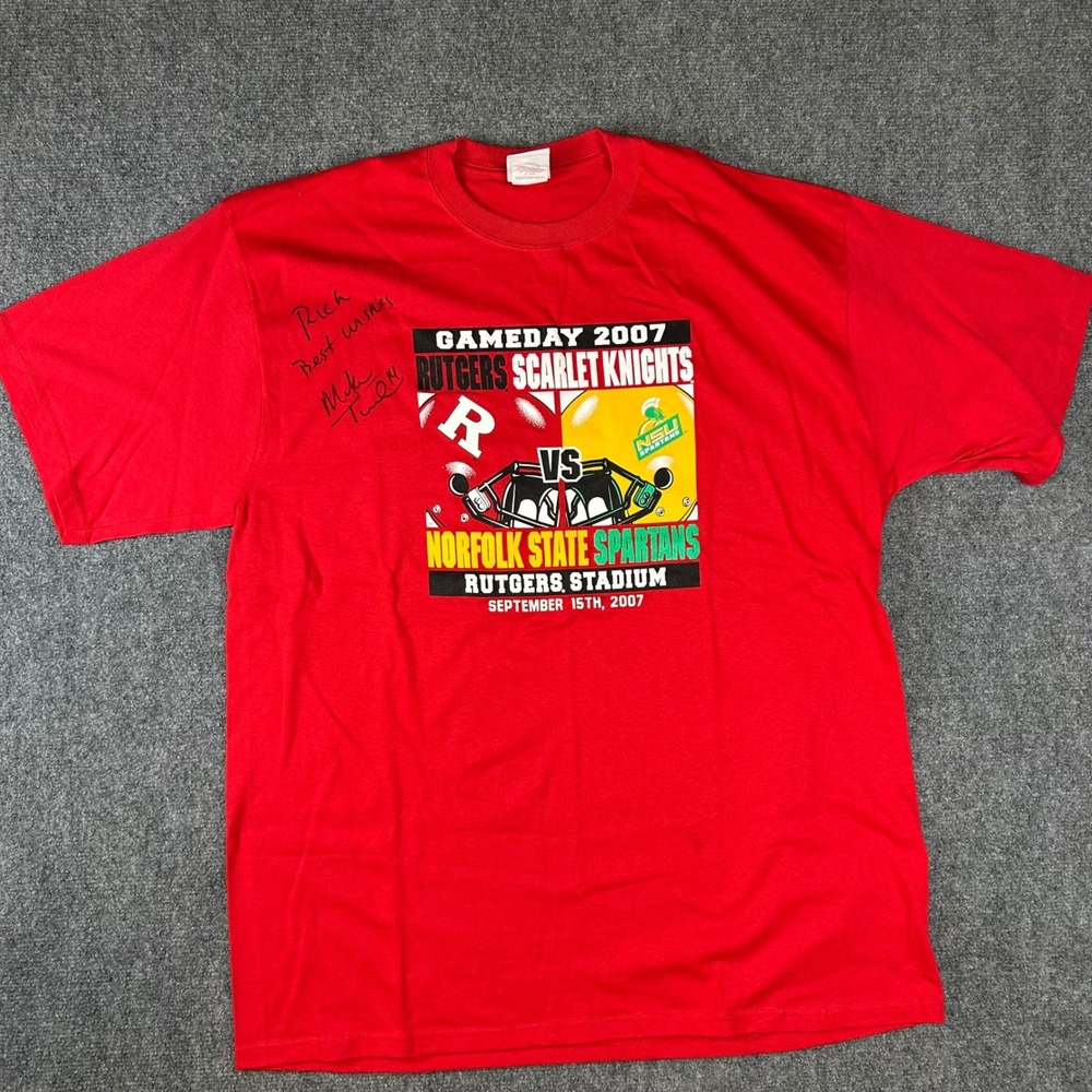 Champion Rutgers vs Norfolk State Gameday 2007 Signed T-Shirt Red XXL Mens - Picture 1 of 8
